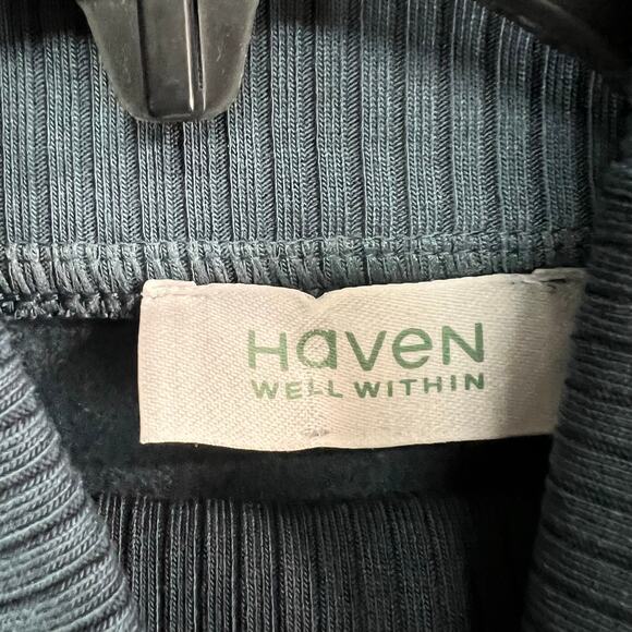 Haven Well Within Top Womens 1X Neptune Blue Fleece Drawstring Waist Mock Neck - Picture 11 of 14
